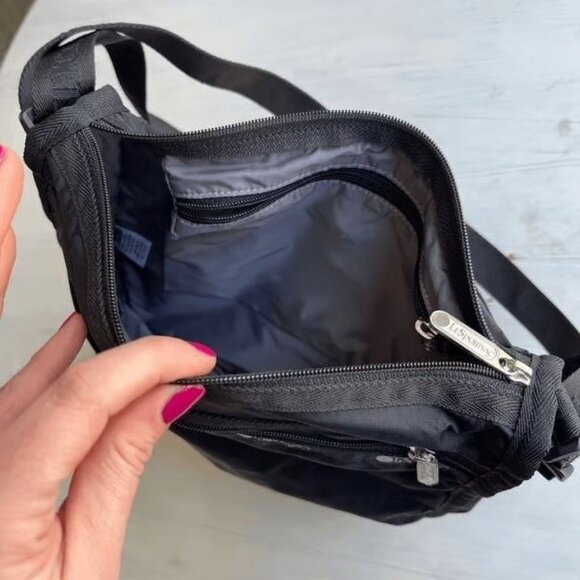 LeSportSac Black White Handbag Zipper Crossbody Bag Lightweight Nylon NEW - Picture 4 of 7